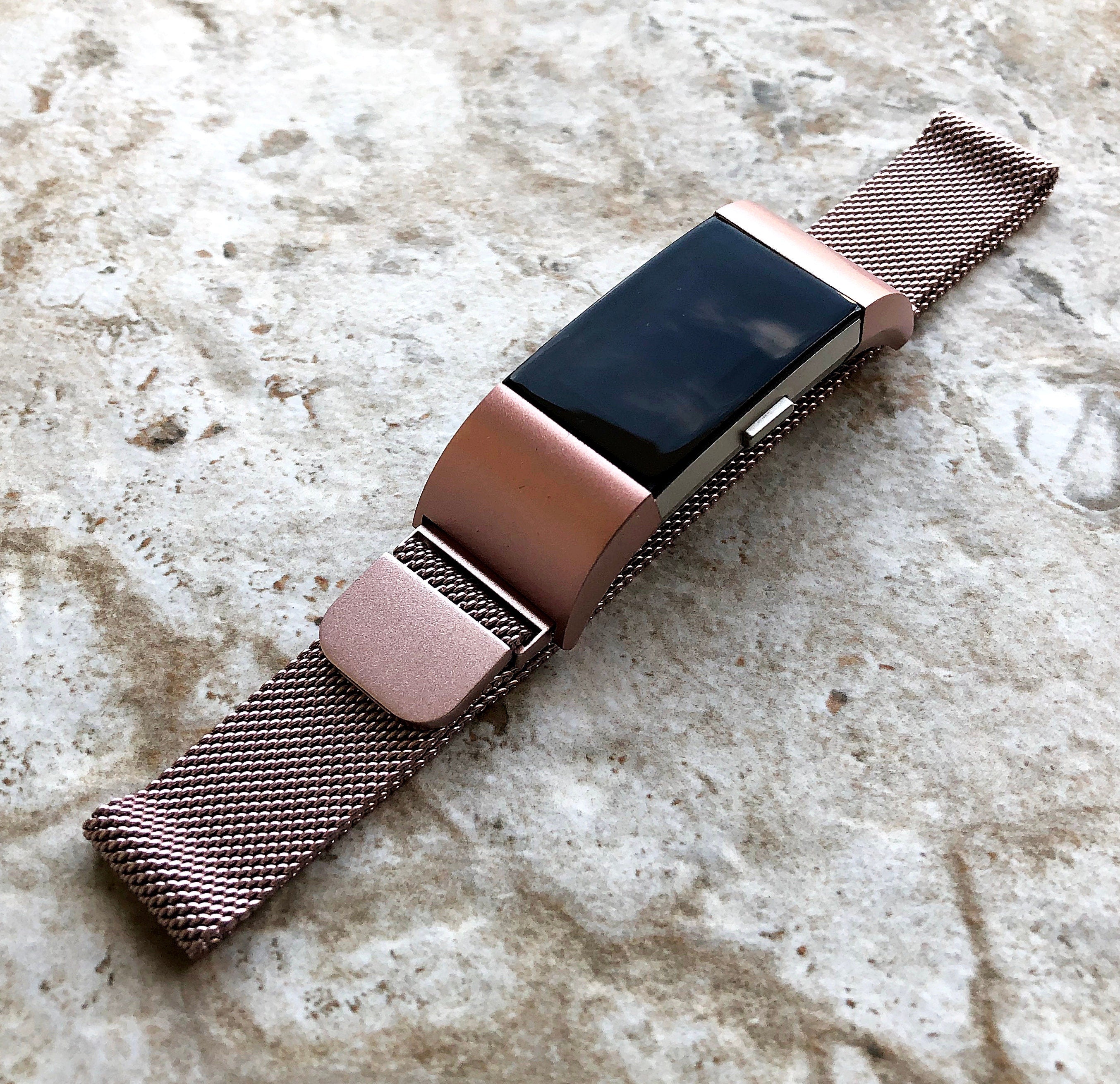 Fitbit Charge 2 3 4 Pink Rose Gold Color Compatible with Fitness Tracker Stainless Steel Adjustable Milanese Band Strap Magnetic Closure